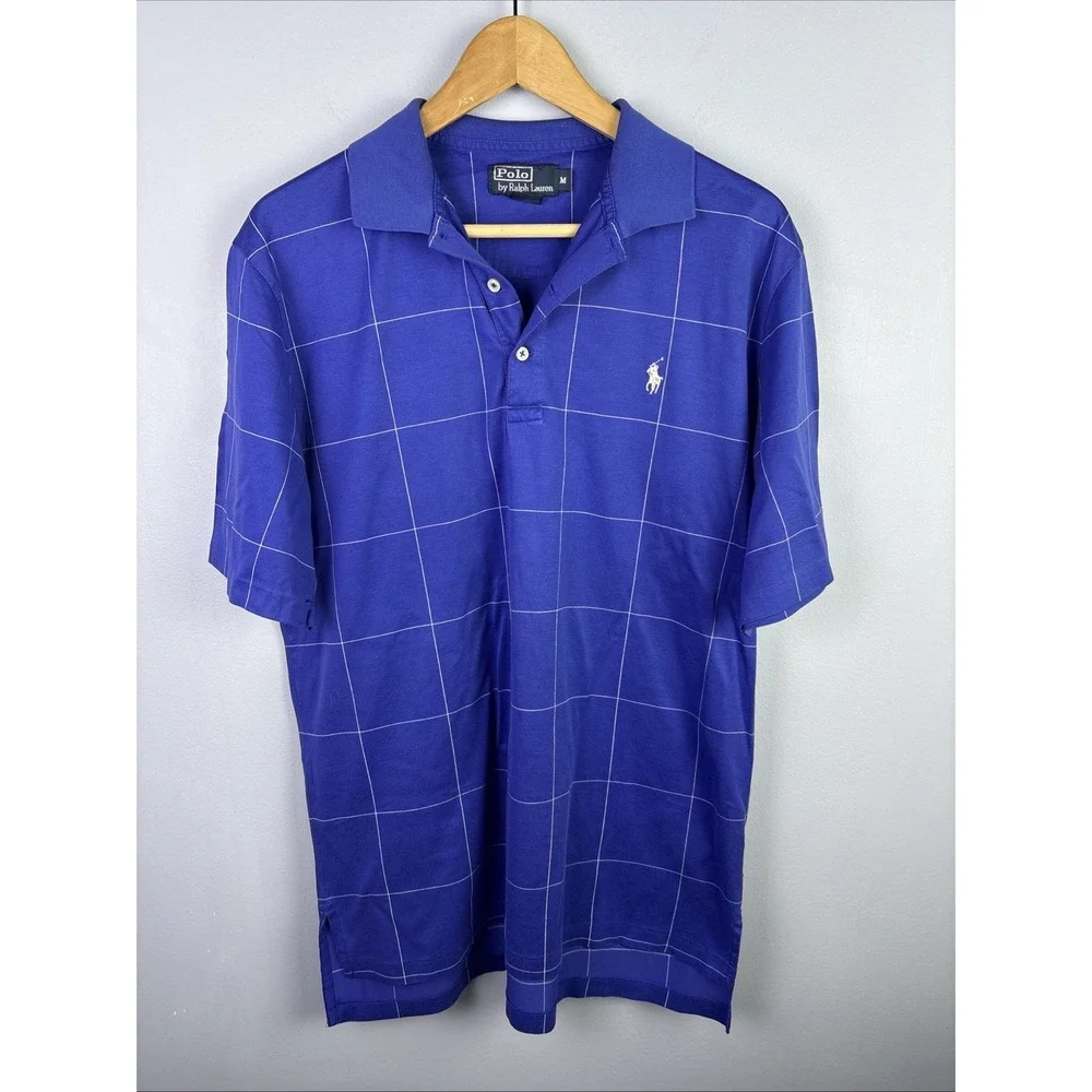 Polo Ralph Lauren Golf Vtg Golf Polo Shirt Mens Size M Navy Pattern Window Pane